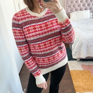 Loft Multicolor Knit Wool Blend Nordic Style Fair Isle Pullover Sweater
